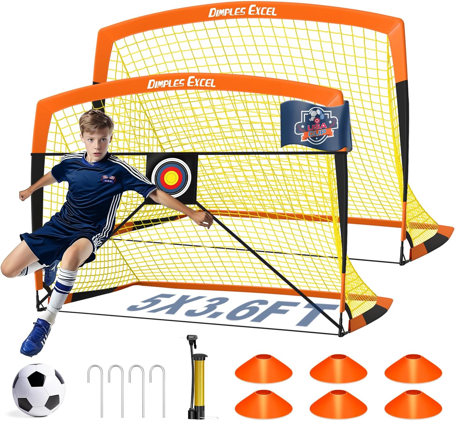Dimples Excel – Lot de 2 buts de football pop-up pour enfants, 152 x 91 cm, orange