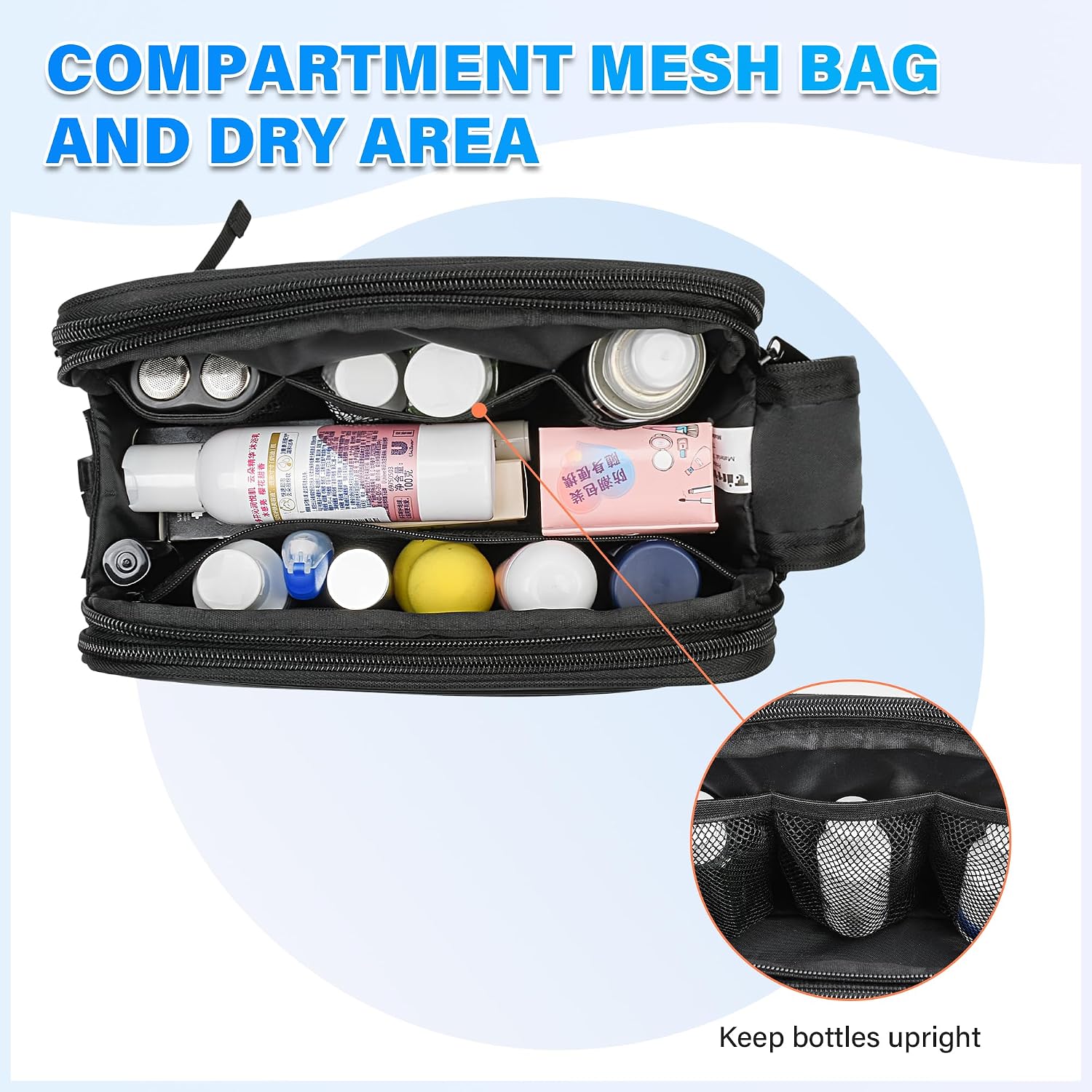 Thumbnail 4 de Kato Tirrinia Large Toiletry Bag for Men: Water-Resistant Travel Wash Bag in Black