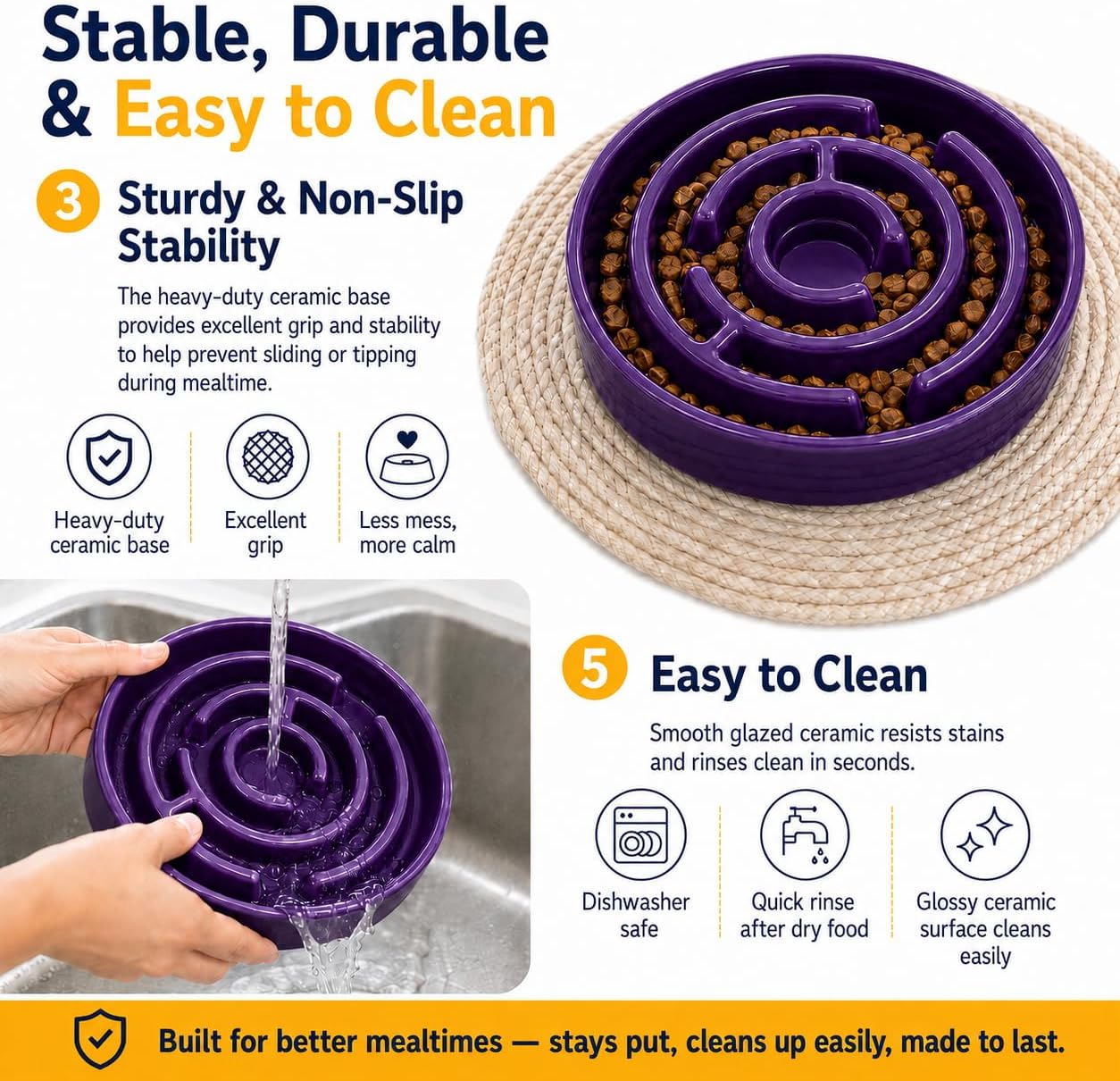 Thumbnail 4 de Ceramic Slow Feeder Dog Bowl, 1.5-Cup Capacity