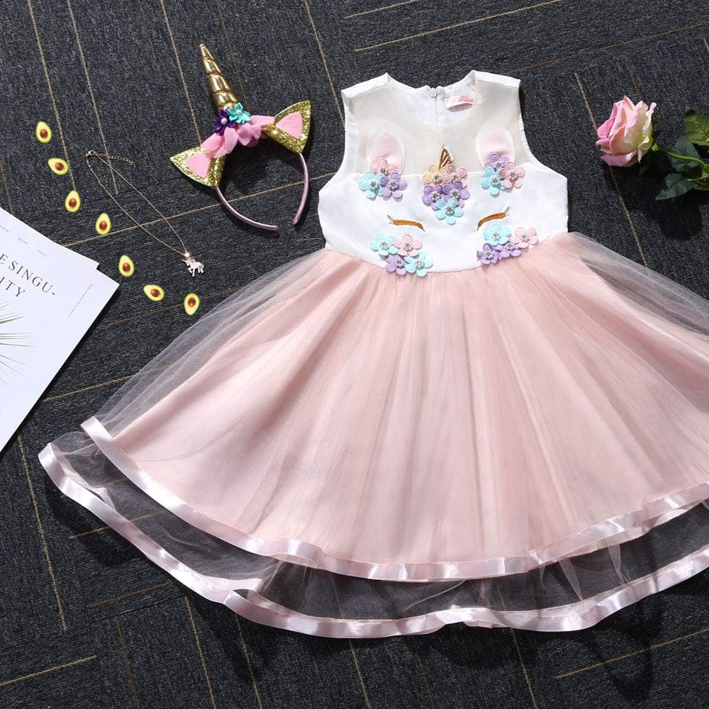 Thumbnail 5 de URAQT Unicorn Costume: Princess Unicorn Dress Set with Necklace and Headband for Kids (Age 3–10)