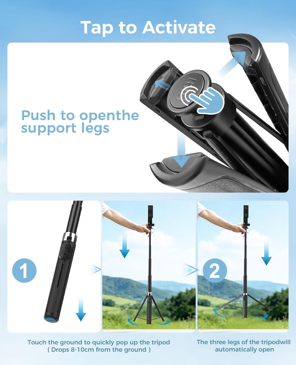 Thumbnail 3 de RISEOFLE 43" Selfie Stick Tripod with Light