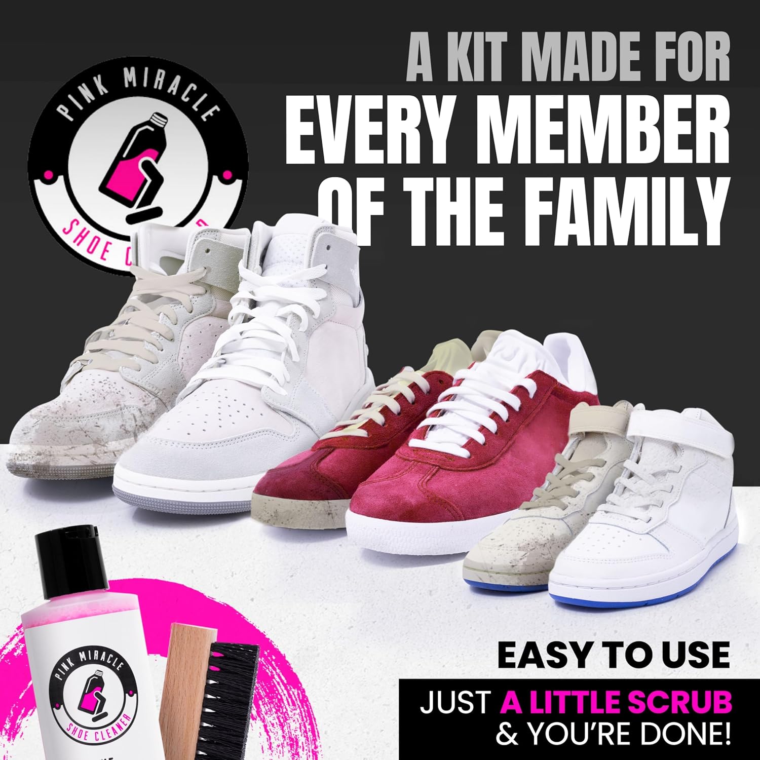 Detalle 2 de Pink Miracle Shoe Cleaner Kit Bottle 8 Oz: All‑In‑One Cleaning & Conditioning for Sneakers