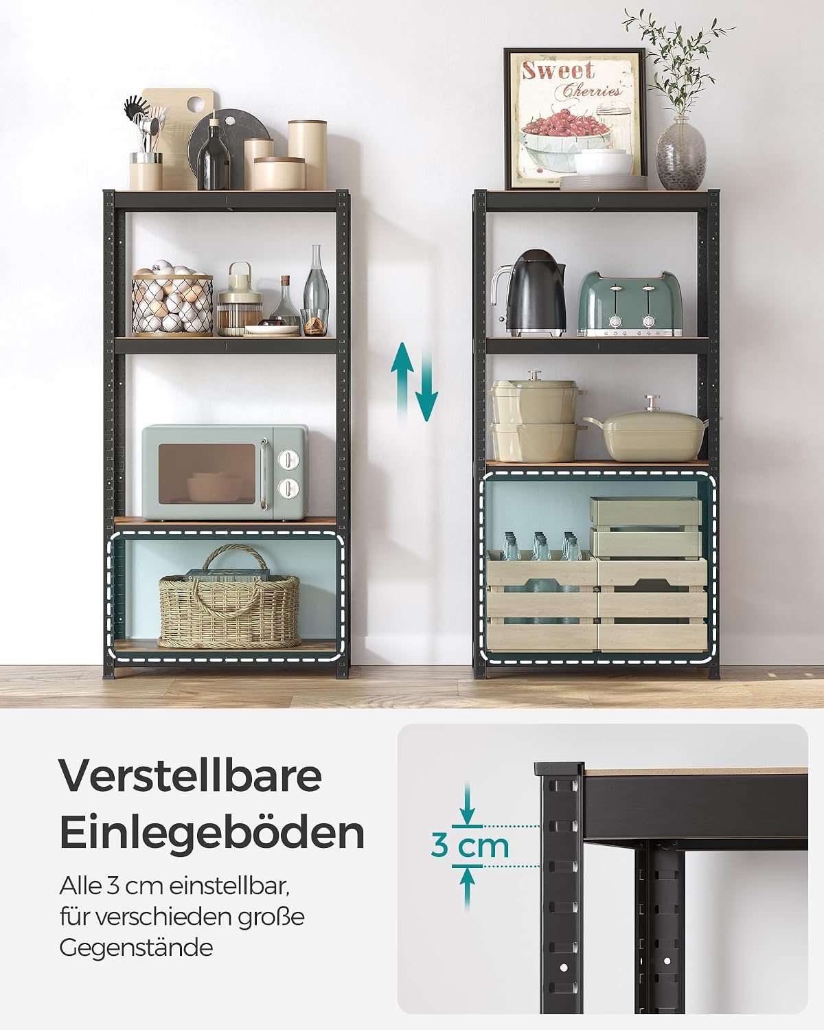 Thumbnail 5 de SONGMICS Standregal GLR044B11 mit 4 Ablagen, verstellbar, 40 x 80 x 160 cm – bis 520 kg belastbar (vintagebraun-schwarz)