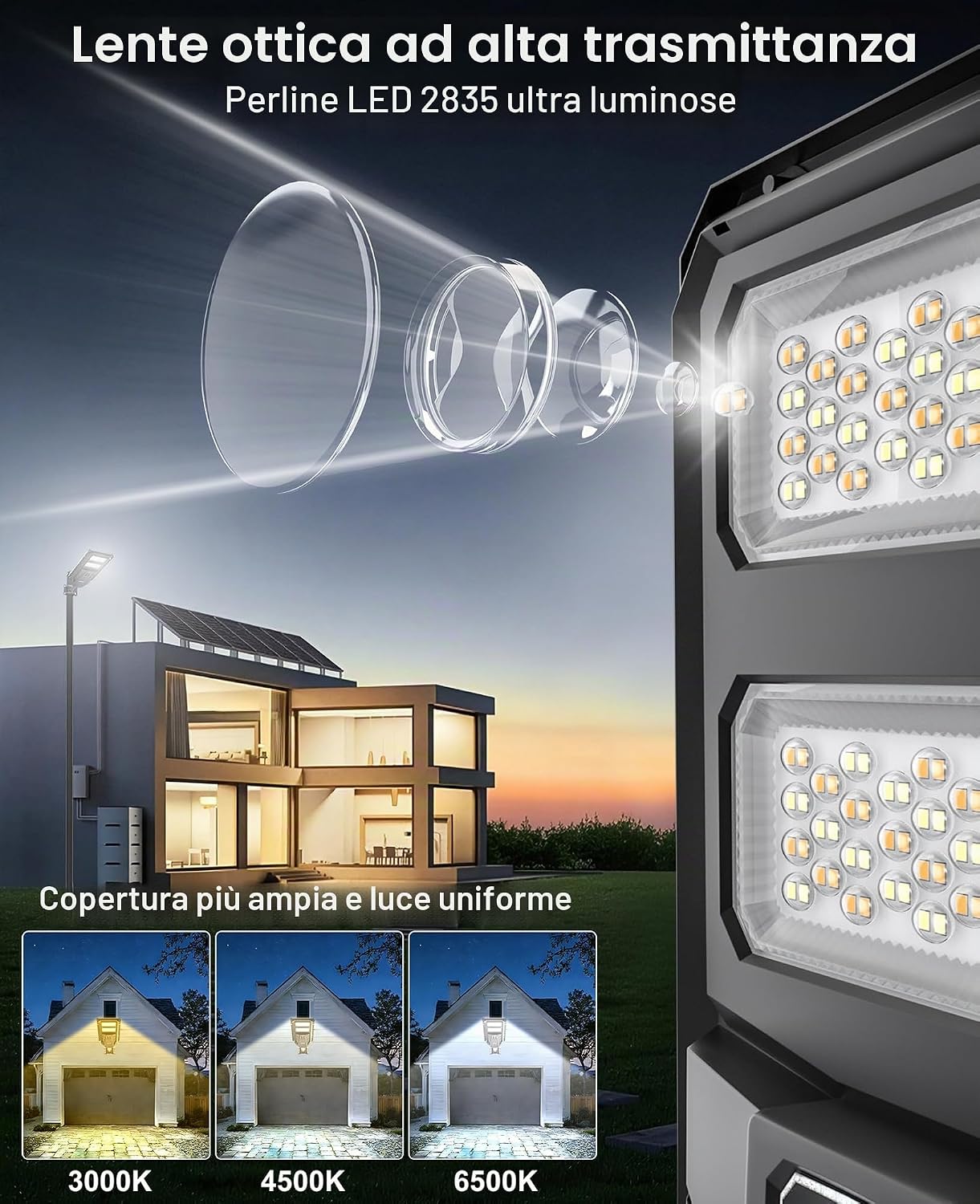 Thumbnail 2 de JAYNLT Lampione Solare LED Esterno 2 pezzi: lampione LED con sensore di movimento, 3000K/4000K/6500K, IP67, autonomia 8–12h