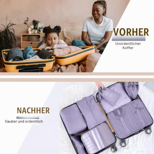 Detalle de TXBOBECO Koffer Organizer Set, 10-teiliges Packwürfel-Set für Reisekoffer – Dunkelviolett