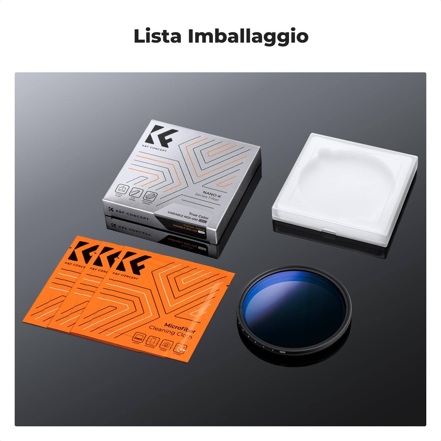 Thumbnail 6 de K&F CONCEPT Nano-Klear 46MM Filtro ND Variabile True Color 1–9 Stop con rivestimento nano e kit pulizia