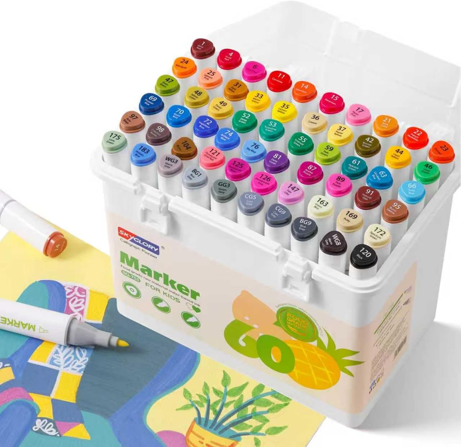Thumbnail 4 de SKYGLORY 60-Colour Washable Art Marker Set (Dual Nib) – Water-Based Felt Tip Pens for Beginners