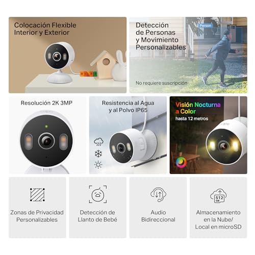 Thumbnail 2 de Tapo C113: Cámara inteligente 2K 3MP para interior y exterior con detección AI, visión nocturna en color y almacenamiento local/cloud
