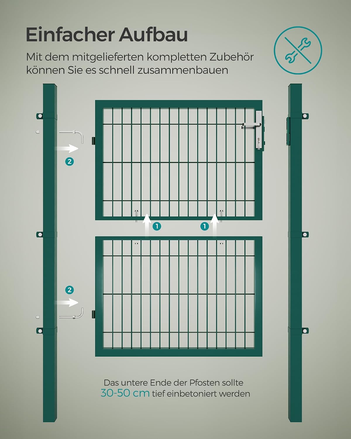 Thumbnail 6 de SONGMICS abschließbares Gartentor aus verzinktem Stahl, 106 x 125 cm (B x H) – grün GGD175L