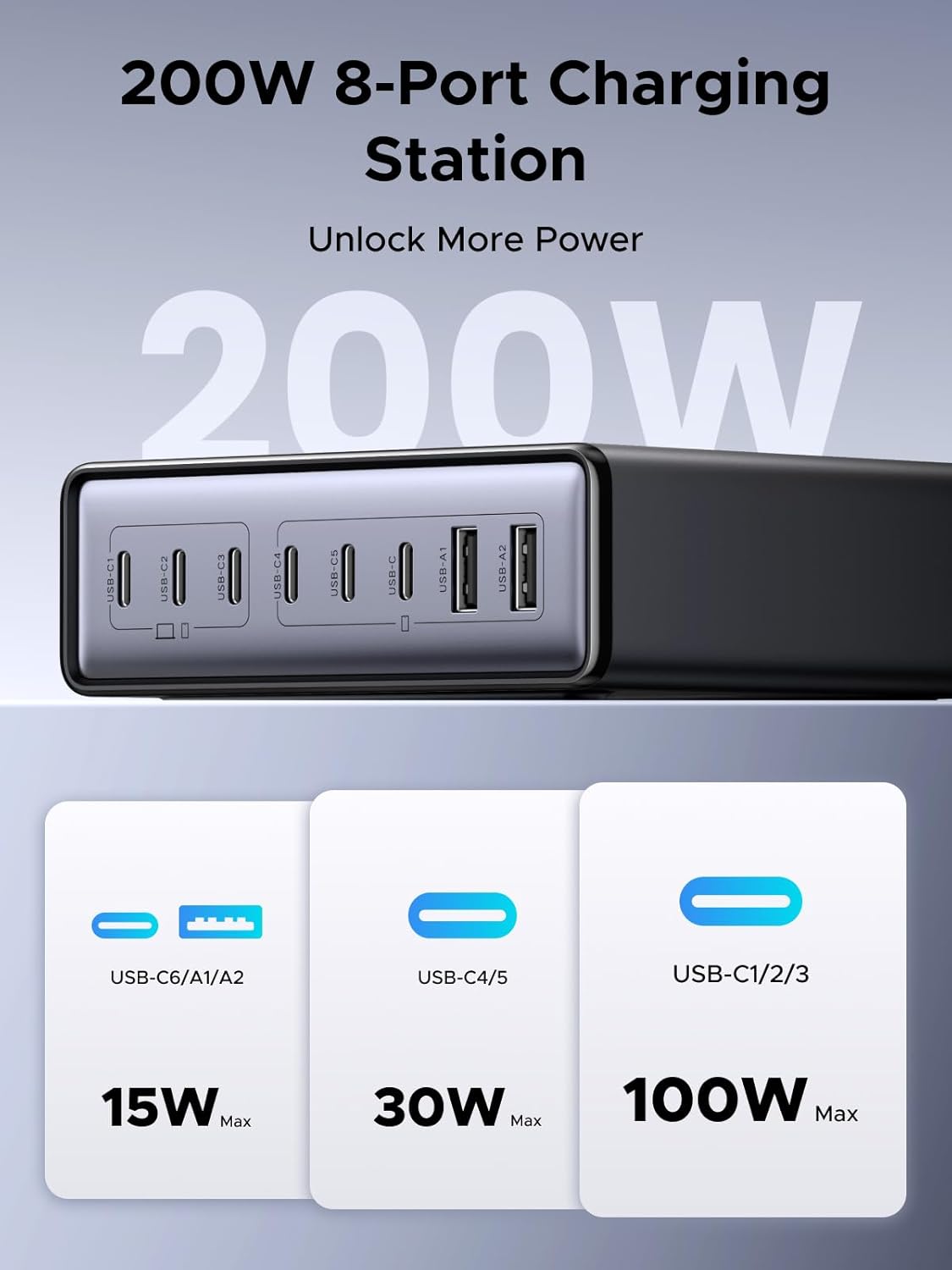 Thumbnail 1 de UGREEN Nexode 200W 8-Port USB-C Charging Station