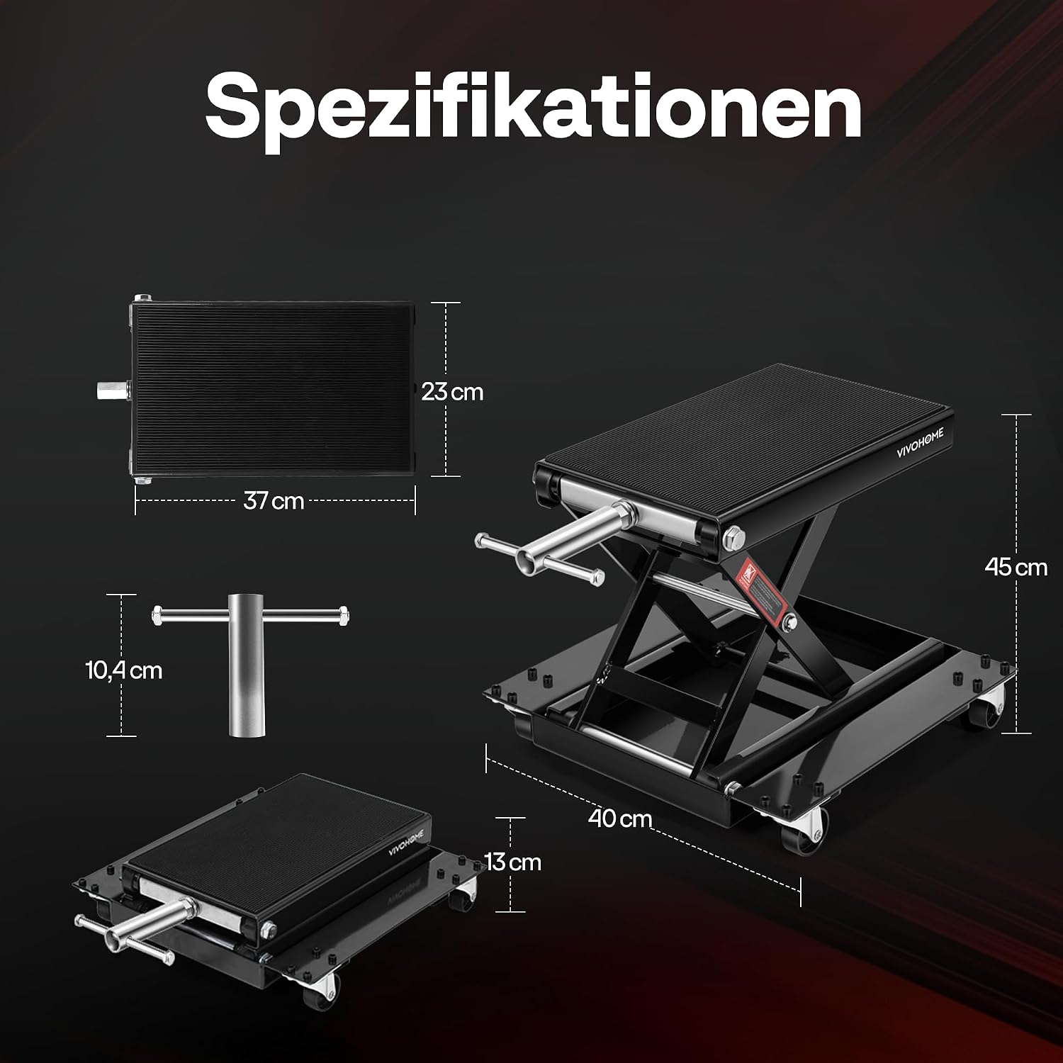 Thumbnail 6 de VIVOHOME Motorrad-Hebebühne 500 kg aus Stahl – breite Plattform mit Rollwagen und Handkurbel