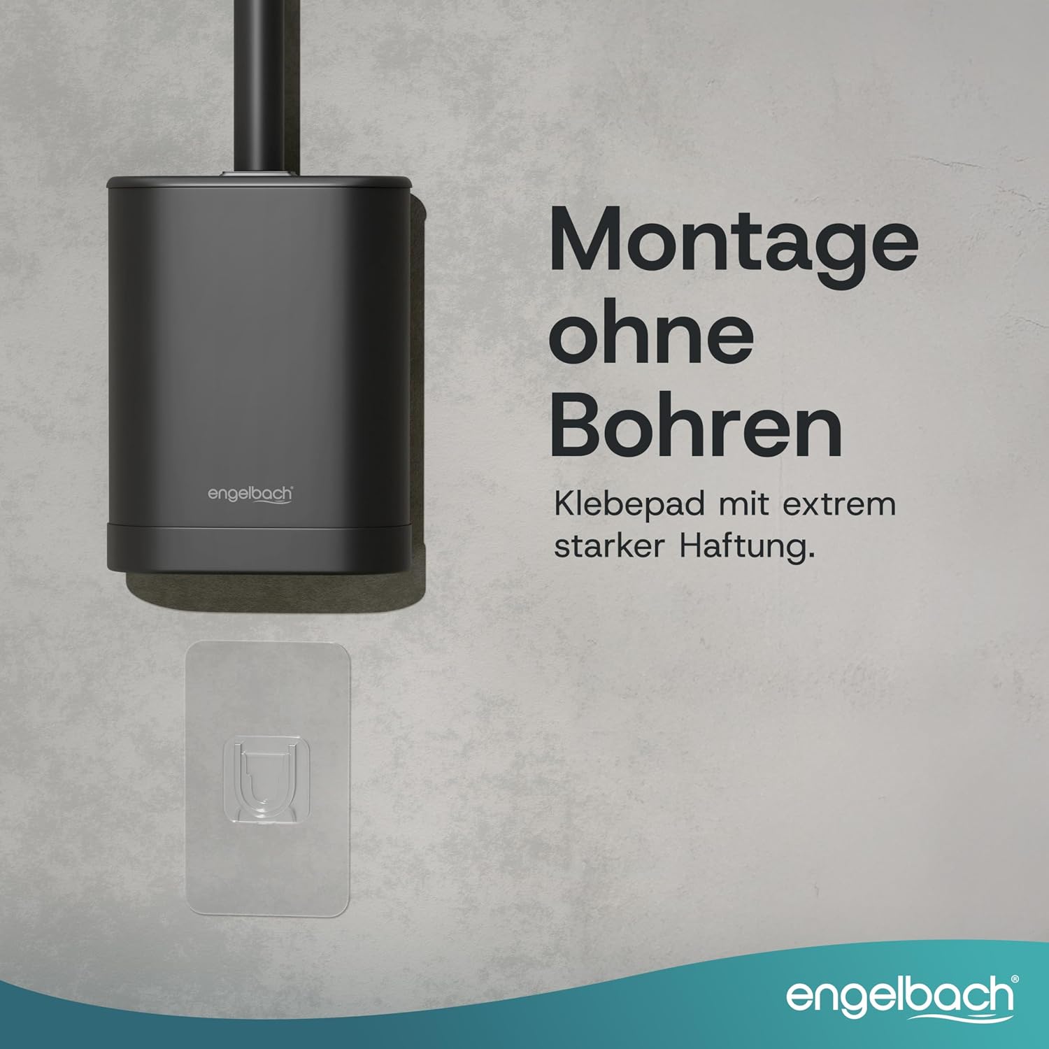 Thumbnail 3 de Engelbach Klobürste Silikon mit Edelstahl Griff & Halter – Wandmontage ohne Bohren, antibakteriell