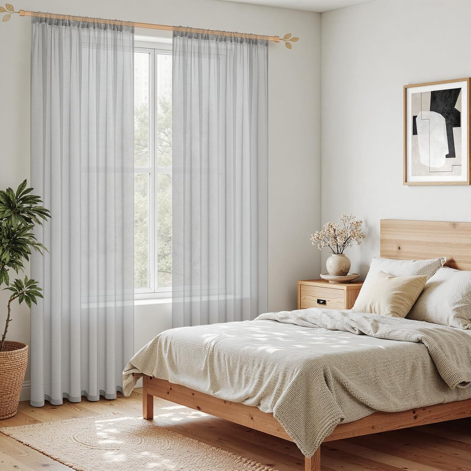 Thumbnail 5 de MRTREES Grey Net Curtains for Windows (2 Panels, 46 x 54 Inch) – Voile Rod Pocket Sheers