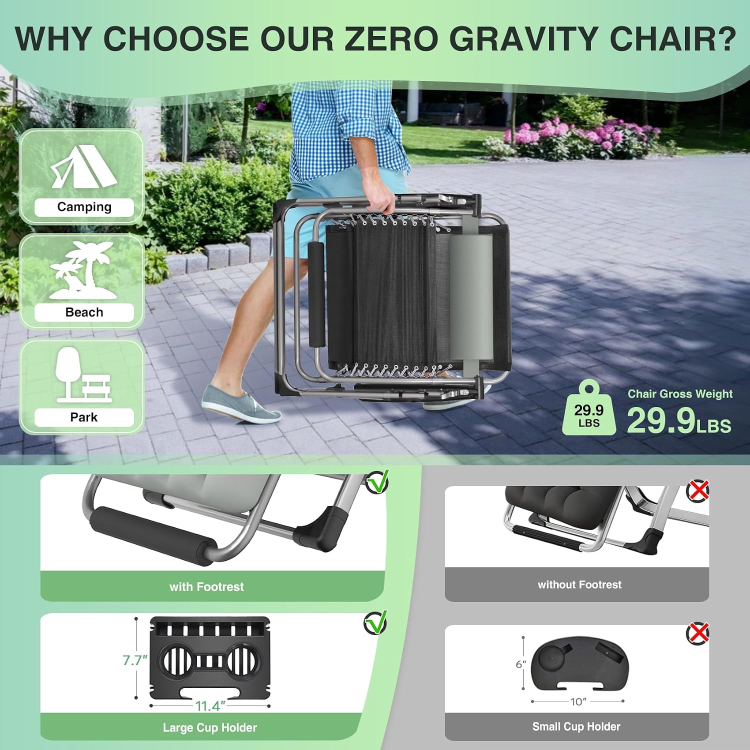 Detalle 1 de Suteck Oversized Zero Gravity Chair, 33-Inch XXL Recliner with Cushion