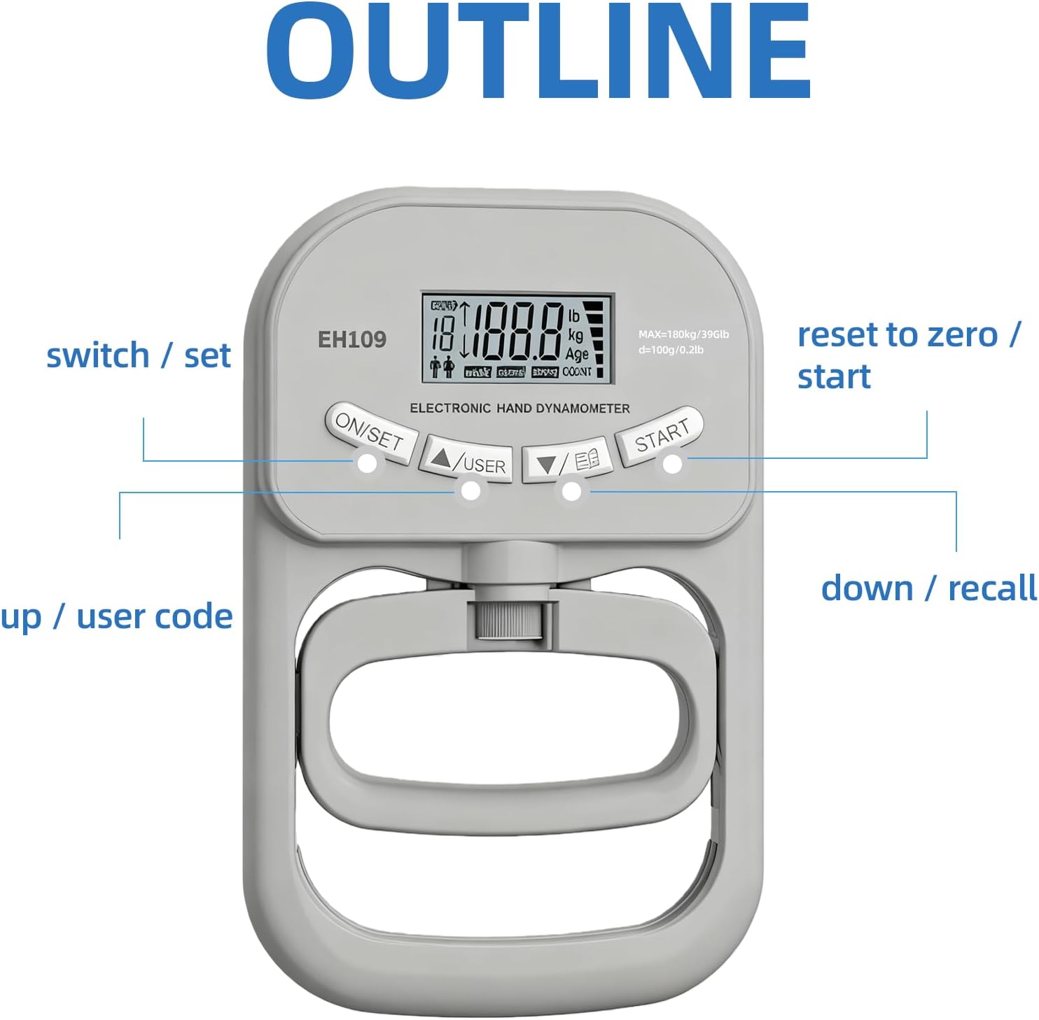 Thumbnail 1 de Tuieert Digital Hand Dynamometer 90kg grip