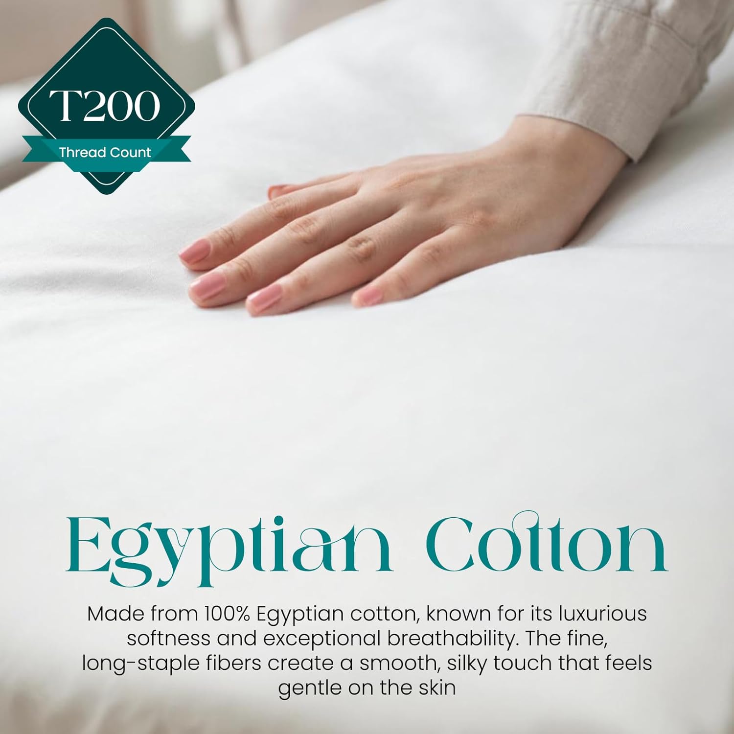 Thumbnail 5 de Linens World Egyptian Cotton Fitted Sheet (Double) – 40cm Deep Pocket, Breathable & Anti-Wrinkle, 200 Thread Count