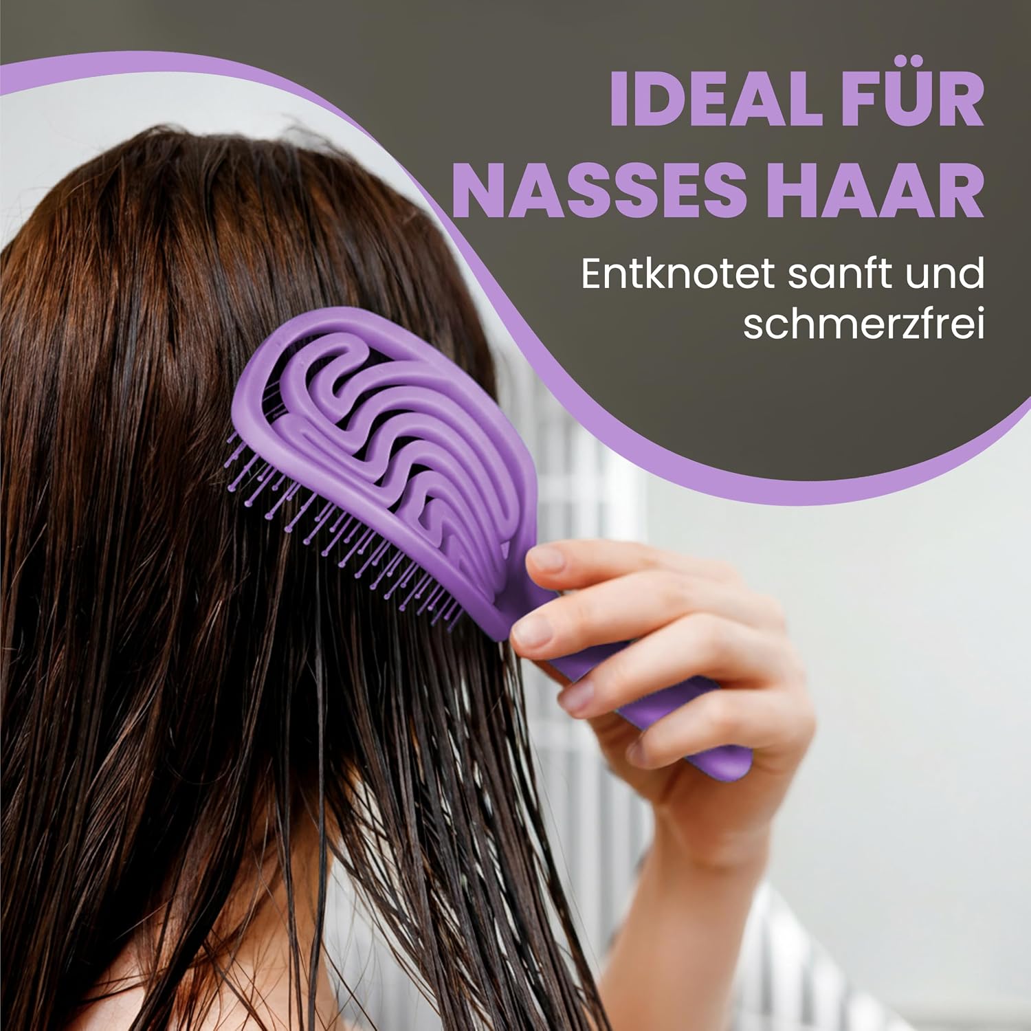 Detalle de Walcora Haarbürste ohne Ziepen – Entwirrbürste & Detangler in Violett (für Damen, Herren & Kinder)