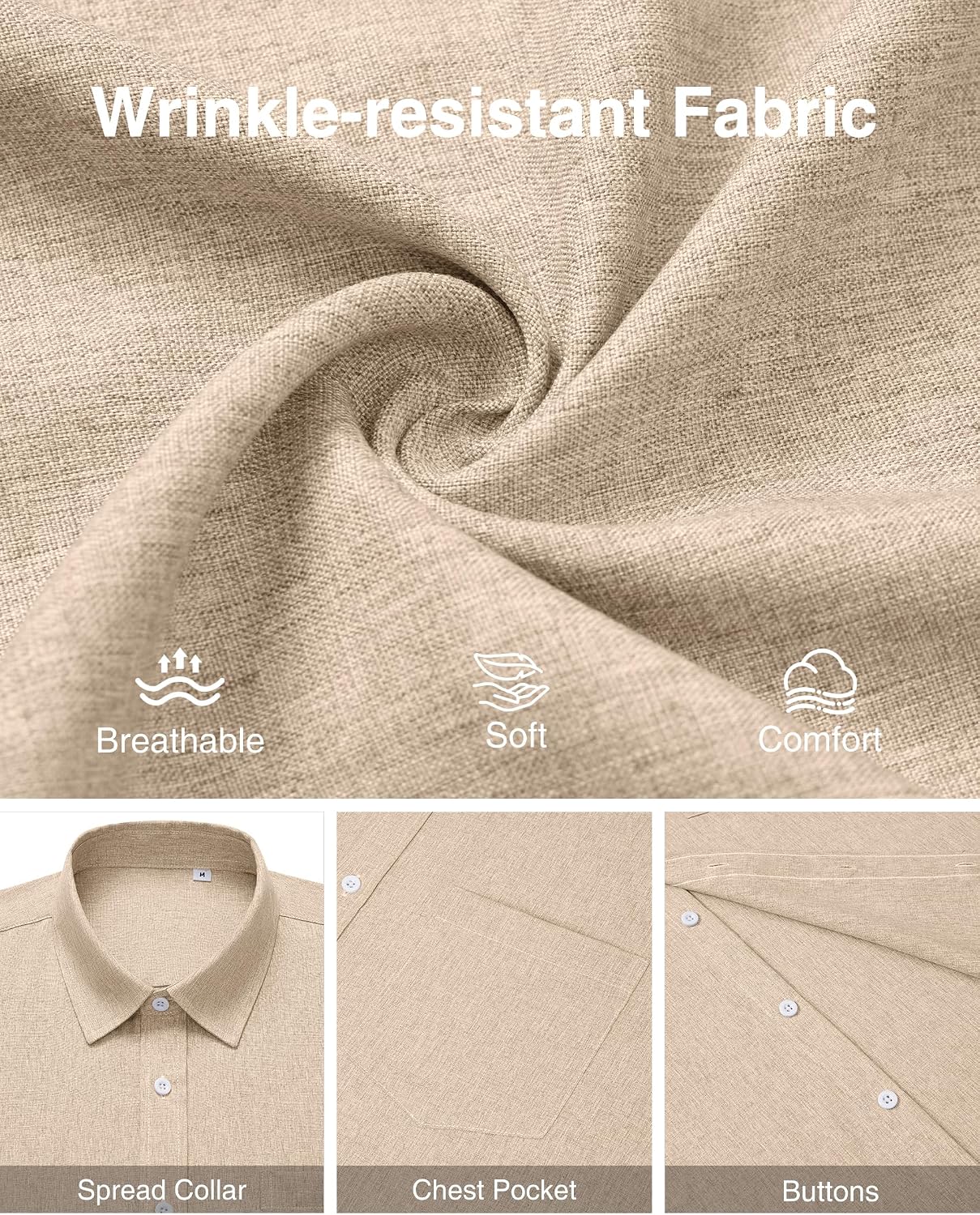 Detalle de ROUWELL Men's Linen-Blend Short-Sleeve Button-Down Shirt, Relaxed Fit