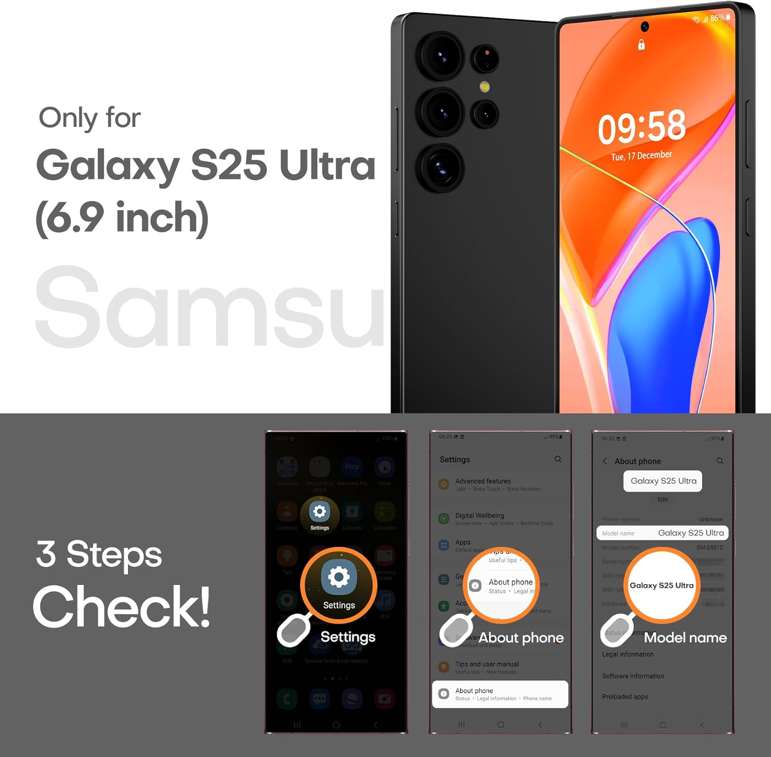 Thumbnail 1 de TOCOL Magnetic Case for Samsung Galaxy S25 Ultra with Kickstand & MagSafe Fit (Black)