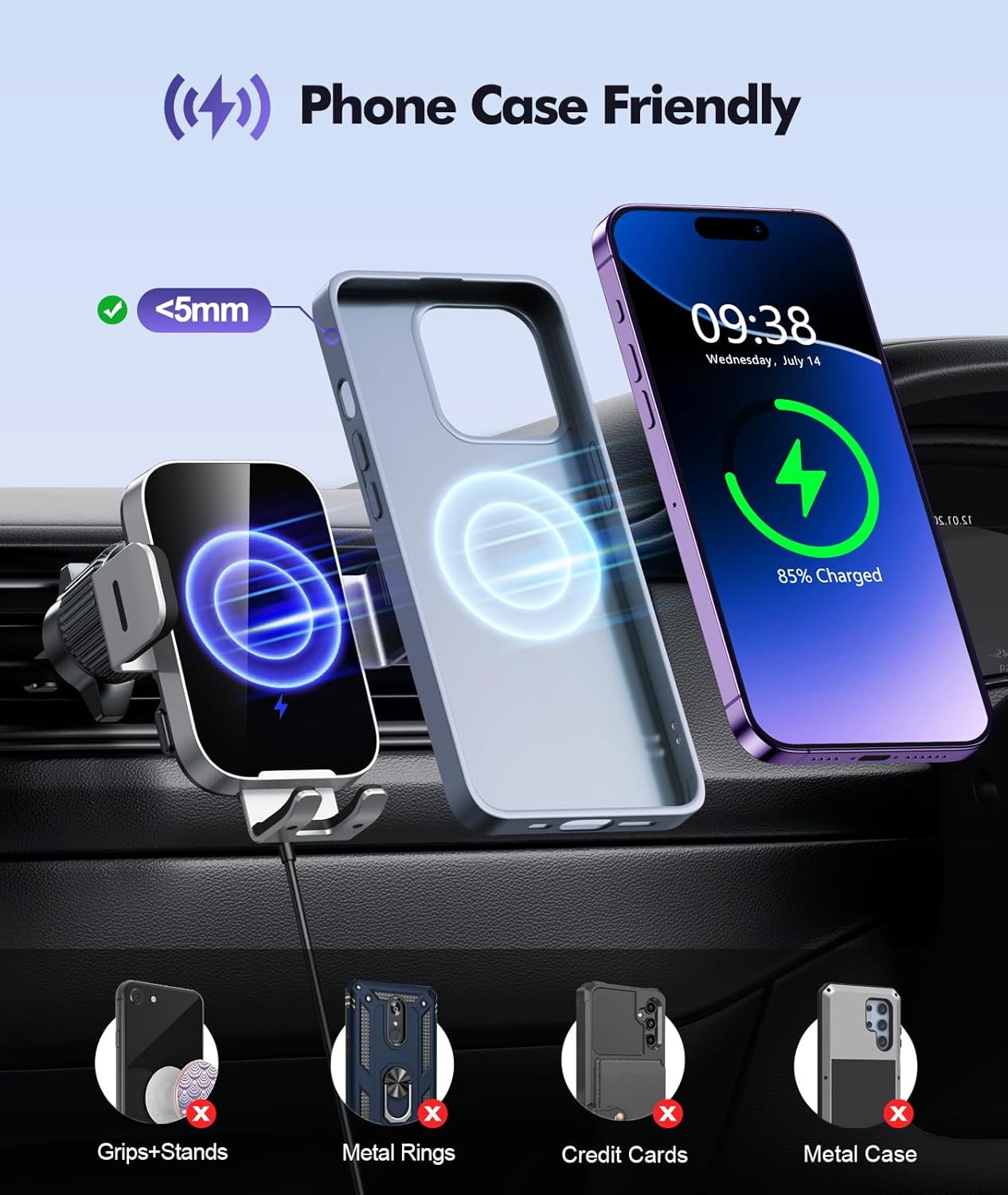 Thumbnail 6 de ISEYOU Car Phone Holder Wireless Charger 15W – Auto Clamping & 360° Air Vent Mount