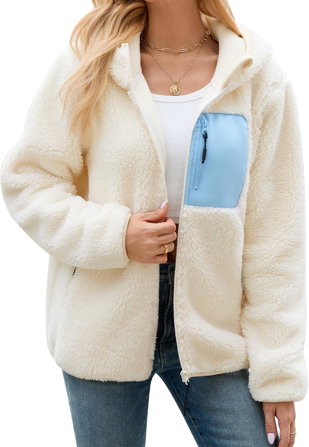 Thumbnail 6 de Tuopuda Teddyfell Jacke Damen Zipper Hoodie