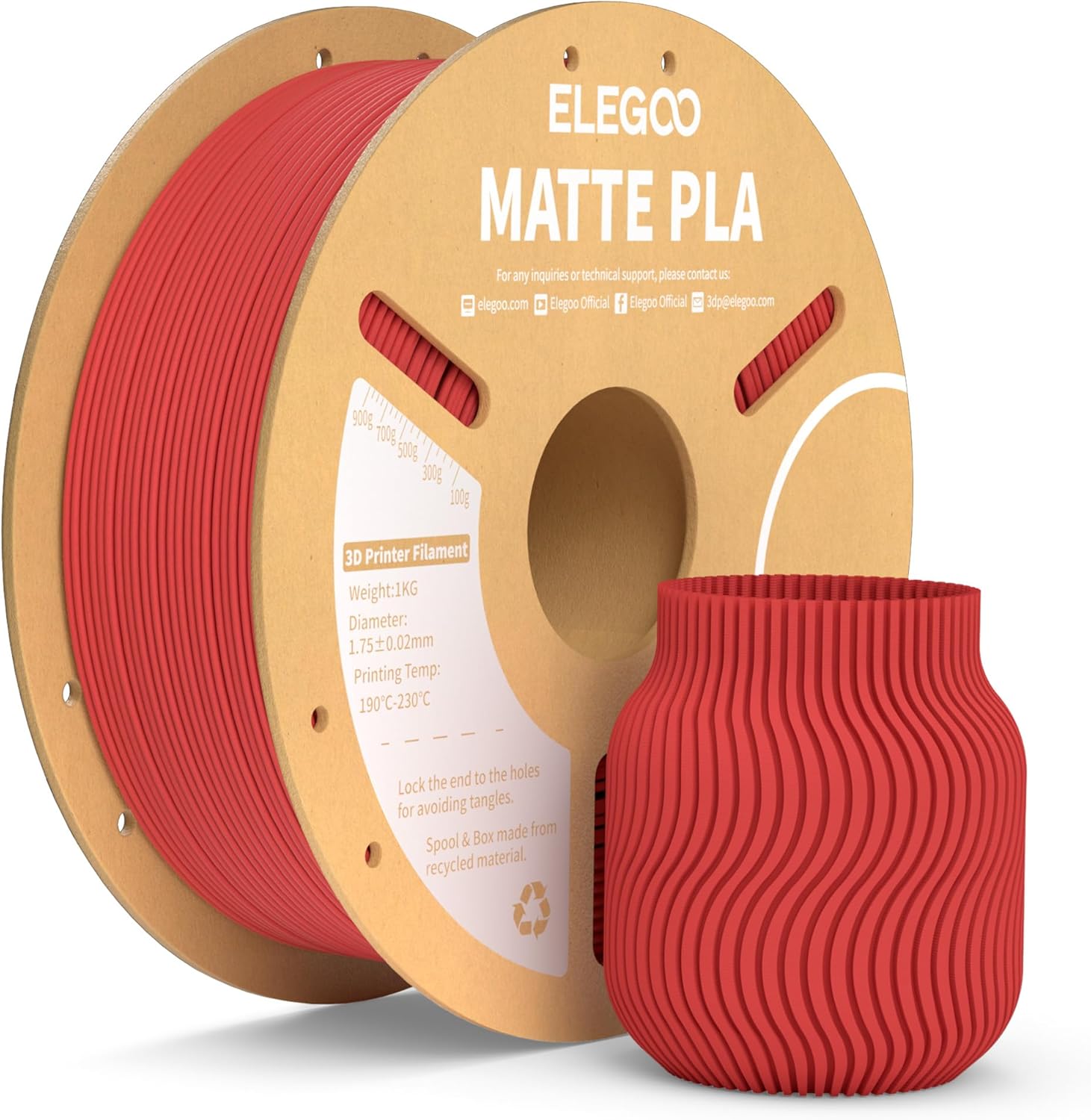 ELEGOO Filamento PLA Matte Rosso Rubino 1 kg (1,75 mm) opaco per stampanti 3D FDM