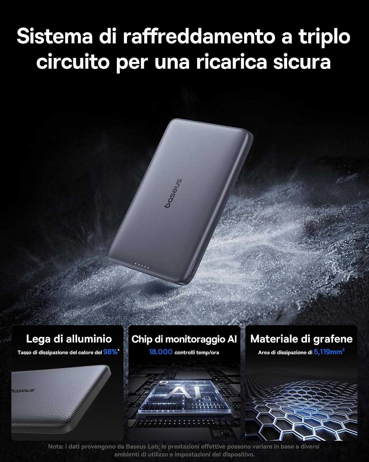 Detalle de Baseus Picogo AM41 Power Bank da 10.000 mAh con Qi2 MagSafe magnetico e ricarica rapida 15W/27W, ultra sottile grigio