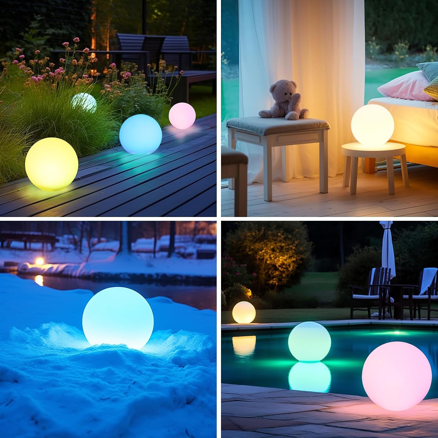 Detalle de 2er-Set: 30 cm RGB Solar-Kugelleuchten mit Fernbedienung, IP66 Außenbeleuchtung für Garten, Teich und Terrasse