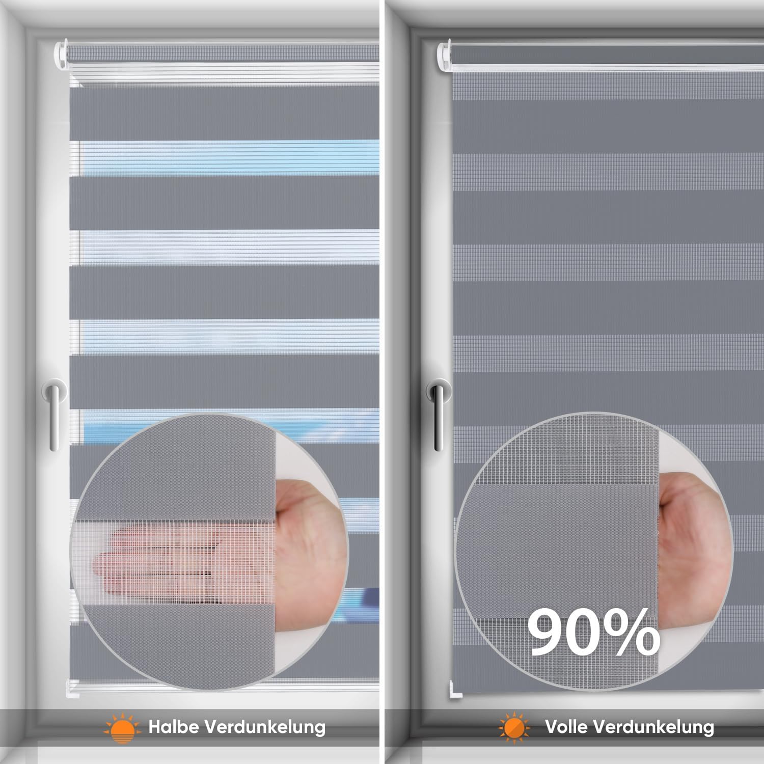 Detalle de Sekey Doppelrollo Klemmfix ohne Bohren für Fenster – 80 cm breit, 80x150 cm, Grau