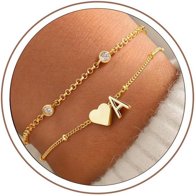 Thumbnail 6 de Turandoss Muttertagsgeschenk: Initialenarmband mit Herz, 14K vergoldet (Zirkonia)