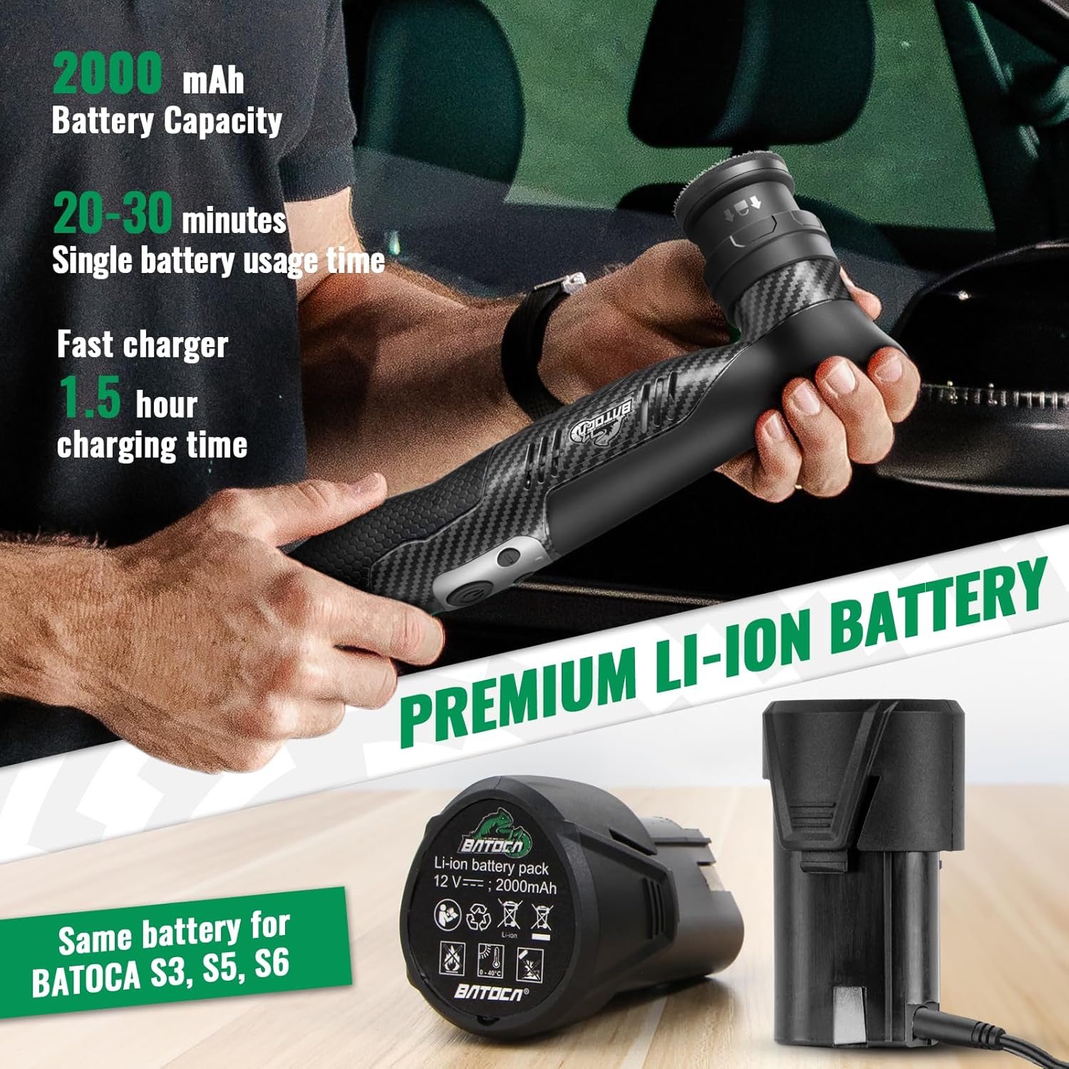 Thumbnail 5 de BATOCA S5 Cordless Mini Car Polisher / Buffer Sander Kit (Rotary & Dual Action) with 2x 12V Battery Variable 6 Speeds