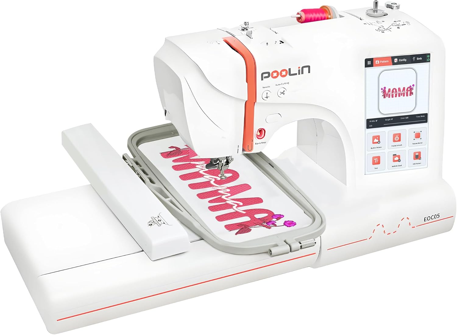 Detalle de Poolin EOC05V2TSTAND-FBA Embroidery Machine with Dual Hoops and 7-Inch Touchscreen