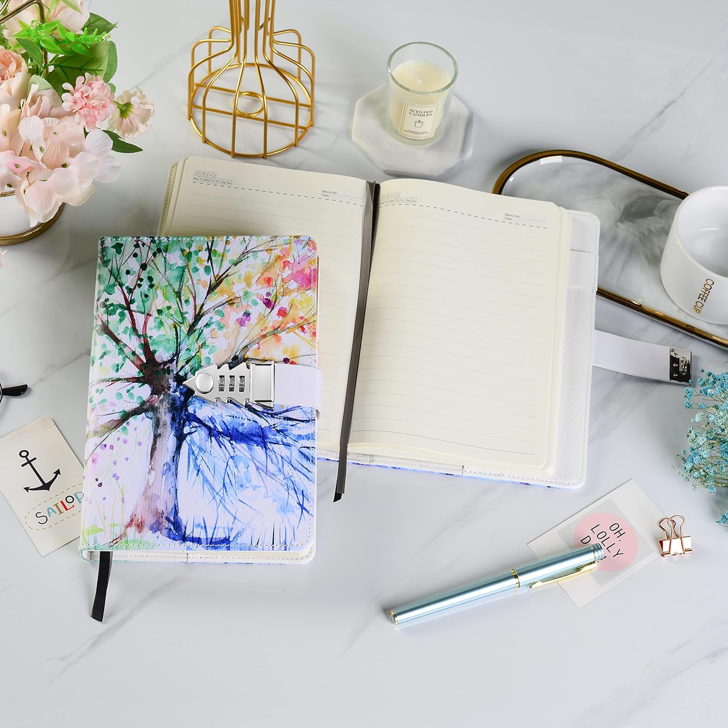 Detalle 2 de ZXHQ Journal intime à code 21 x 15,5 cm – carnet secret en PU avec 224 pages