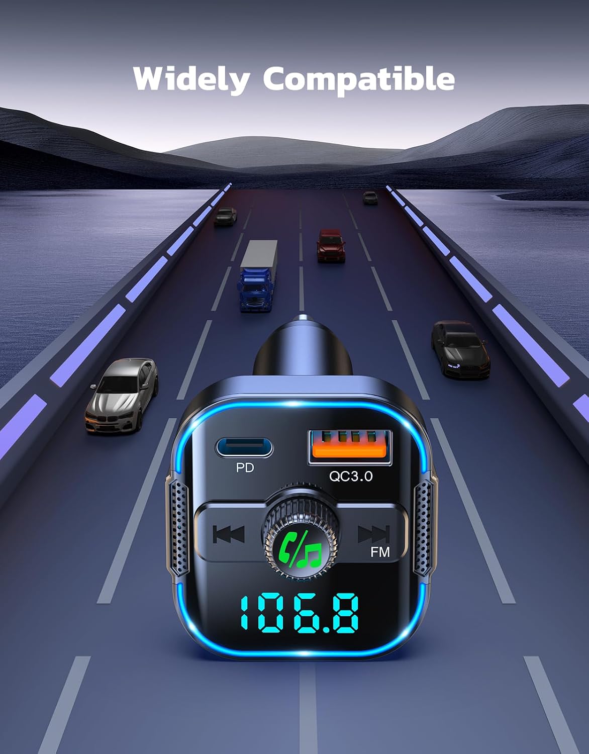 Detalle de Glangeh 2026 Upgraded Bluetooth 5.3 Car Adapter – 45W PD + 36W QC, 2-in-1 FM Transmitter with Dual Mics and Fast Car Charger
