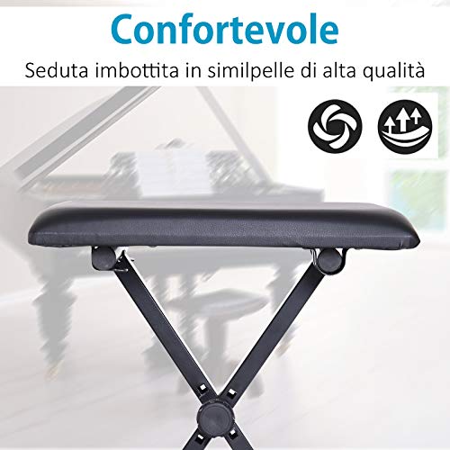Detalle 2 de HOMCOM Panca per Pianoforte imbottita regolabile Nero 39x29x47 cm