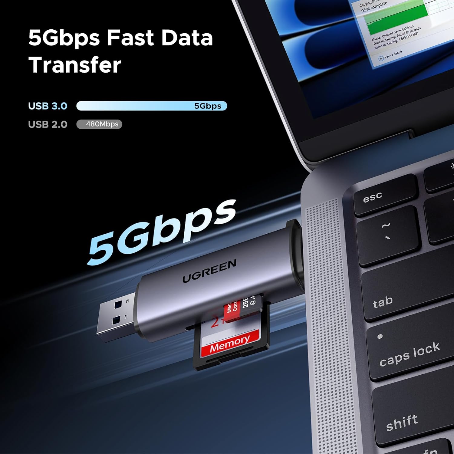 Detalle 2 de UGREEN USB SD Card Reader 3.0 for iPhone/macOS and USB-C devices
