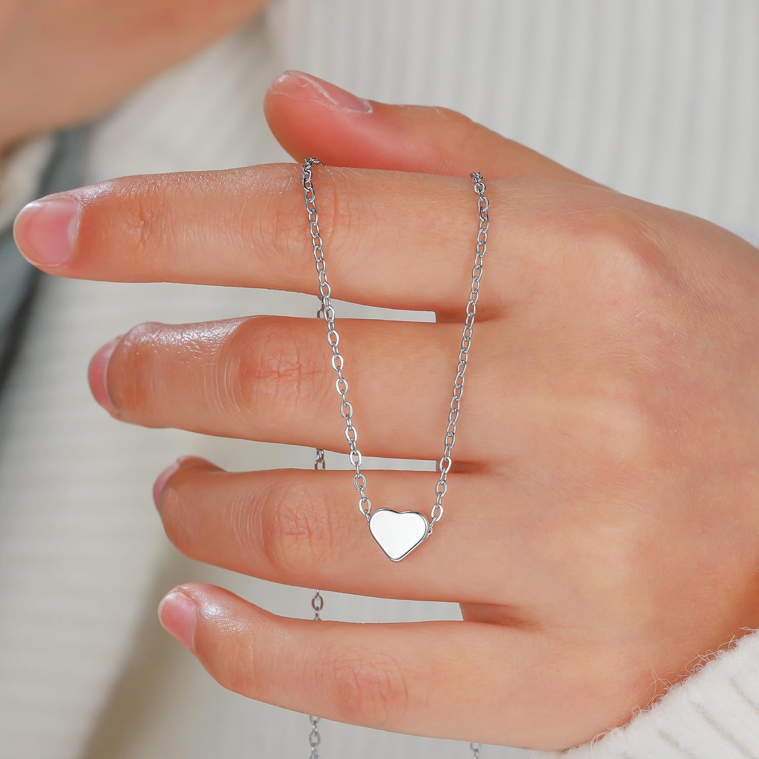 Thumbnail 5 de TINGN Collana a forma di cuore in oro bianco 14k, regolabile 40 cm + 5 cm