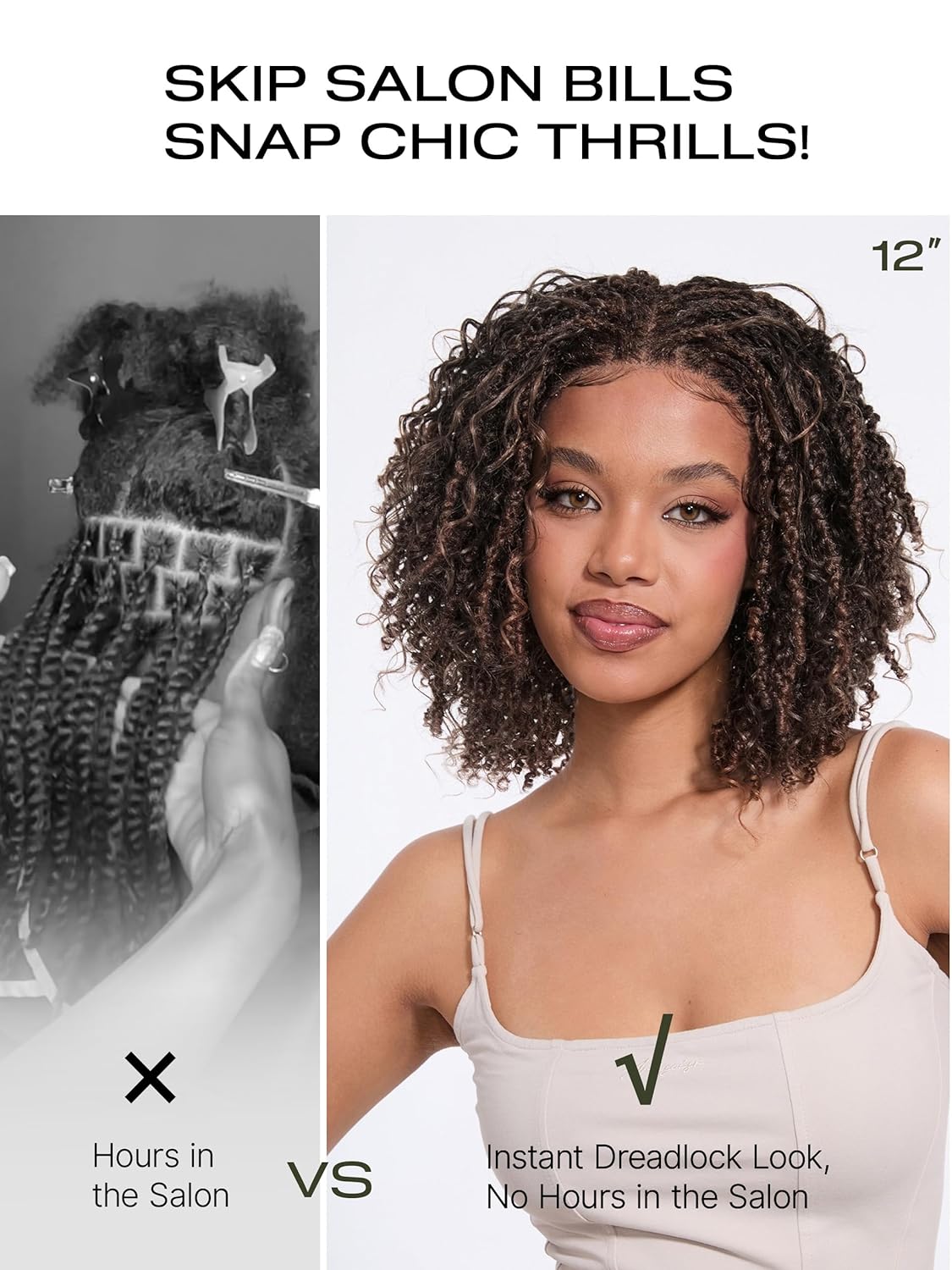 Detalle 2 de Frodio Veralux Fiber 12'' 11X4 HD Lace Frontal Wig — 200% Density, Glueless, Micro Twist Curly with Fluffy Hairs