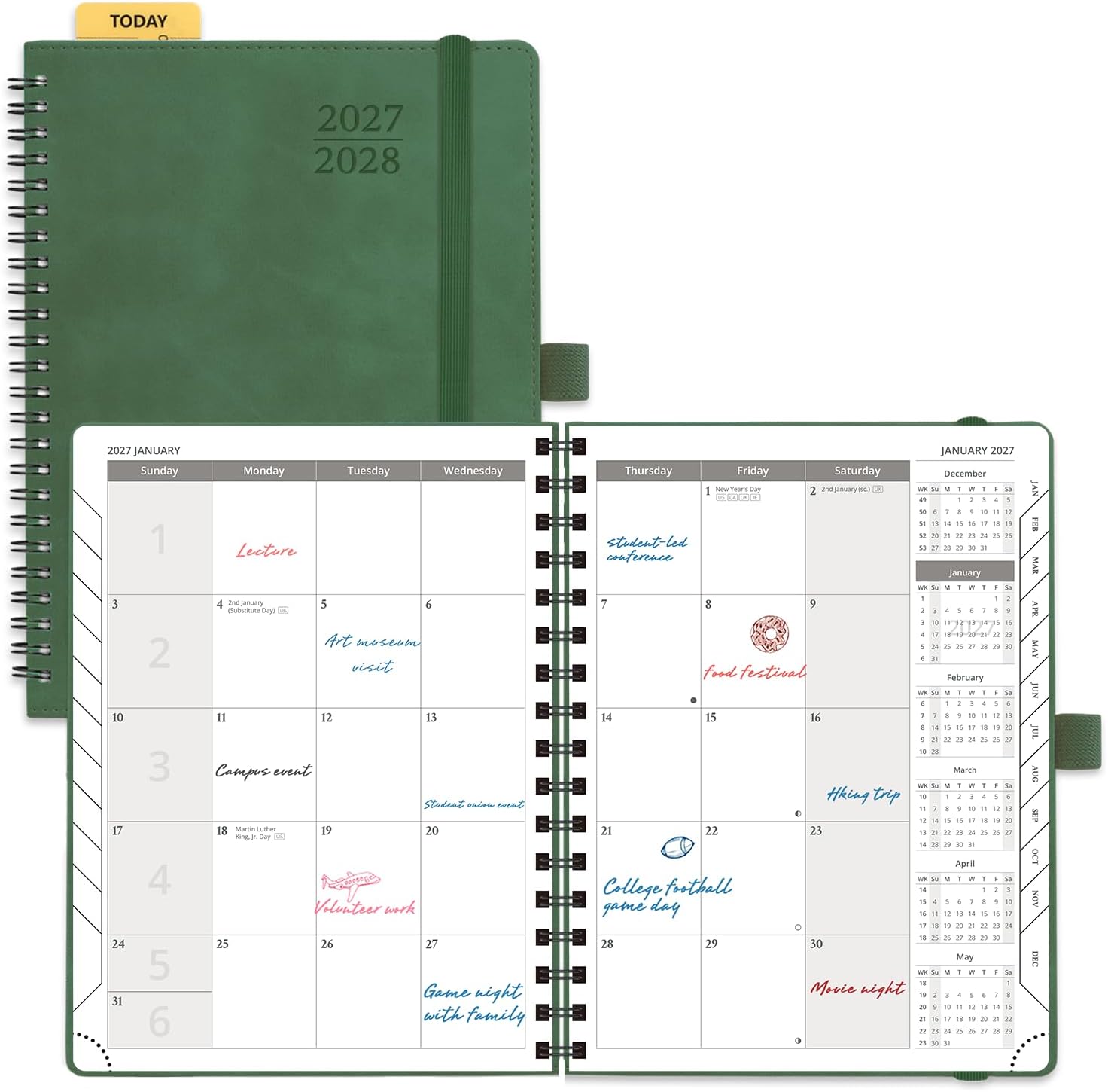 Detalle de POPRUN 2027–2028 Monthly Planner, 6.5 x 8.5-Inch, Green, 100 GSM Paper
