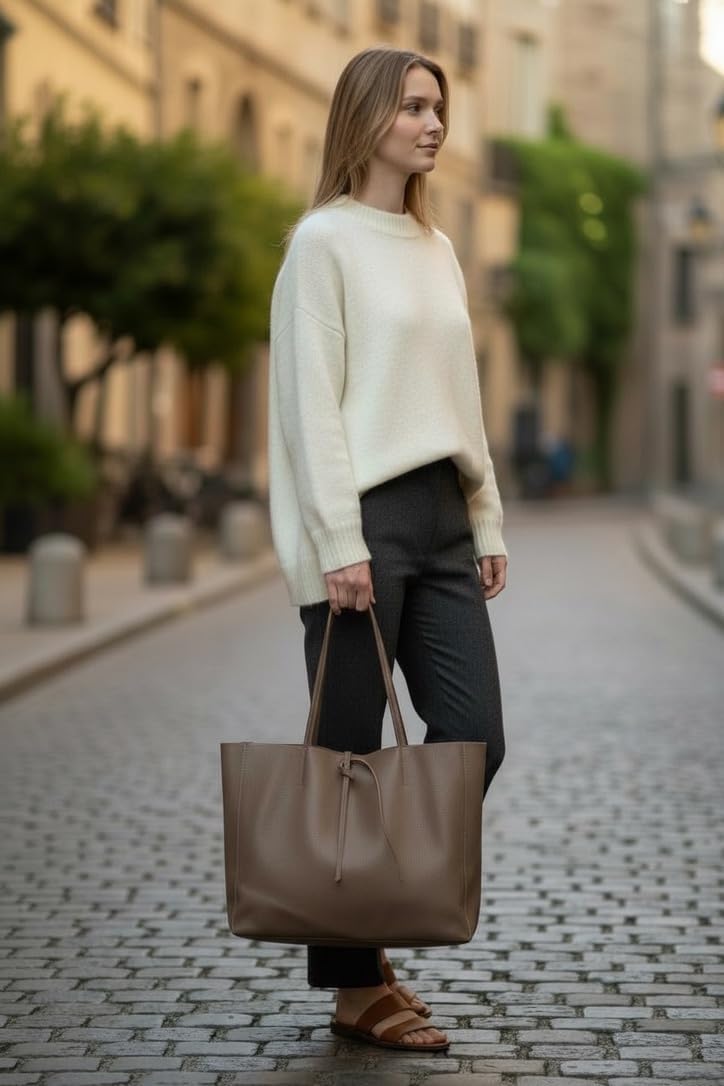 Detalle 2 de SH Leder ® Maja G514 Sac cabas en cuir de vachette véritable – format paysage