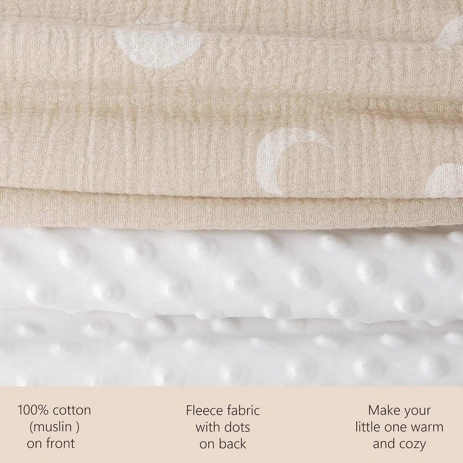 Detalle de bearmoss Muslin & Dotted Fleece Baby Blanket (Desert Crescent), 76x100cm