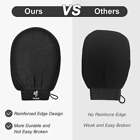 Detalle de Yiclick Koreanische Peeling-Handschuhe, Peelinghandschuh für Bad – 2er Set aus Visko-Pflanzenfaser, Black