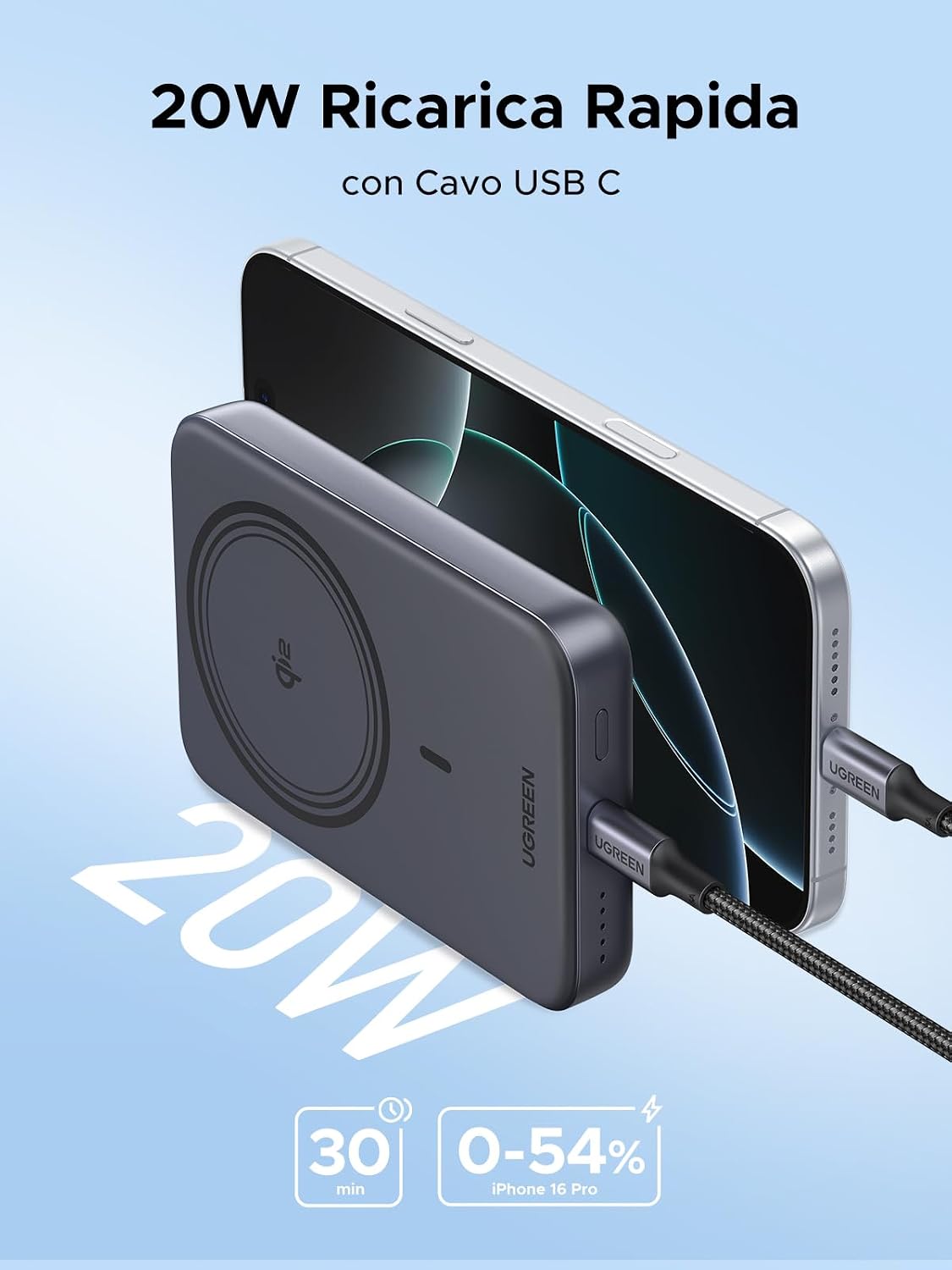Detalle 2 de UGREEN Nexode Qi2 Power Bank magnetico 10000mAh 15W