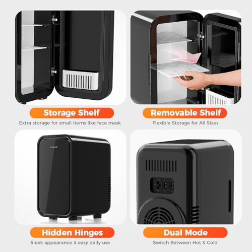 Detalle de YASHE Mini Fridge 6 Litre/8 Can: Portable Thermoelectric Cooler for Bedroom, Dorm, Car and More