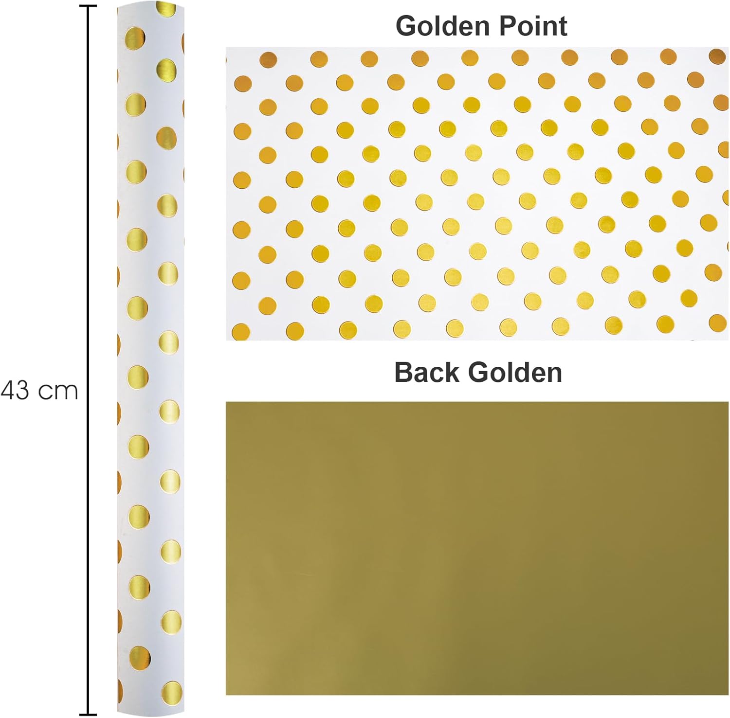 Thumbnail 3 de Wikadlik Geschenkpapierrolle mit goldenen Punkten, 43 cm x 10 m (weiß) für Anlässe wie Geburtstag & Weihnachten