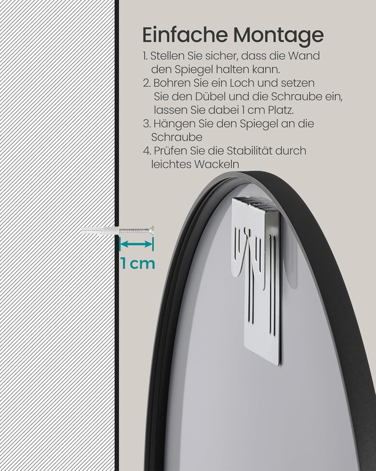 Thumbnail 4 de SONGMICS LWM103BD03 Rundspiegel 76 cm