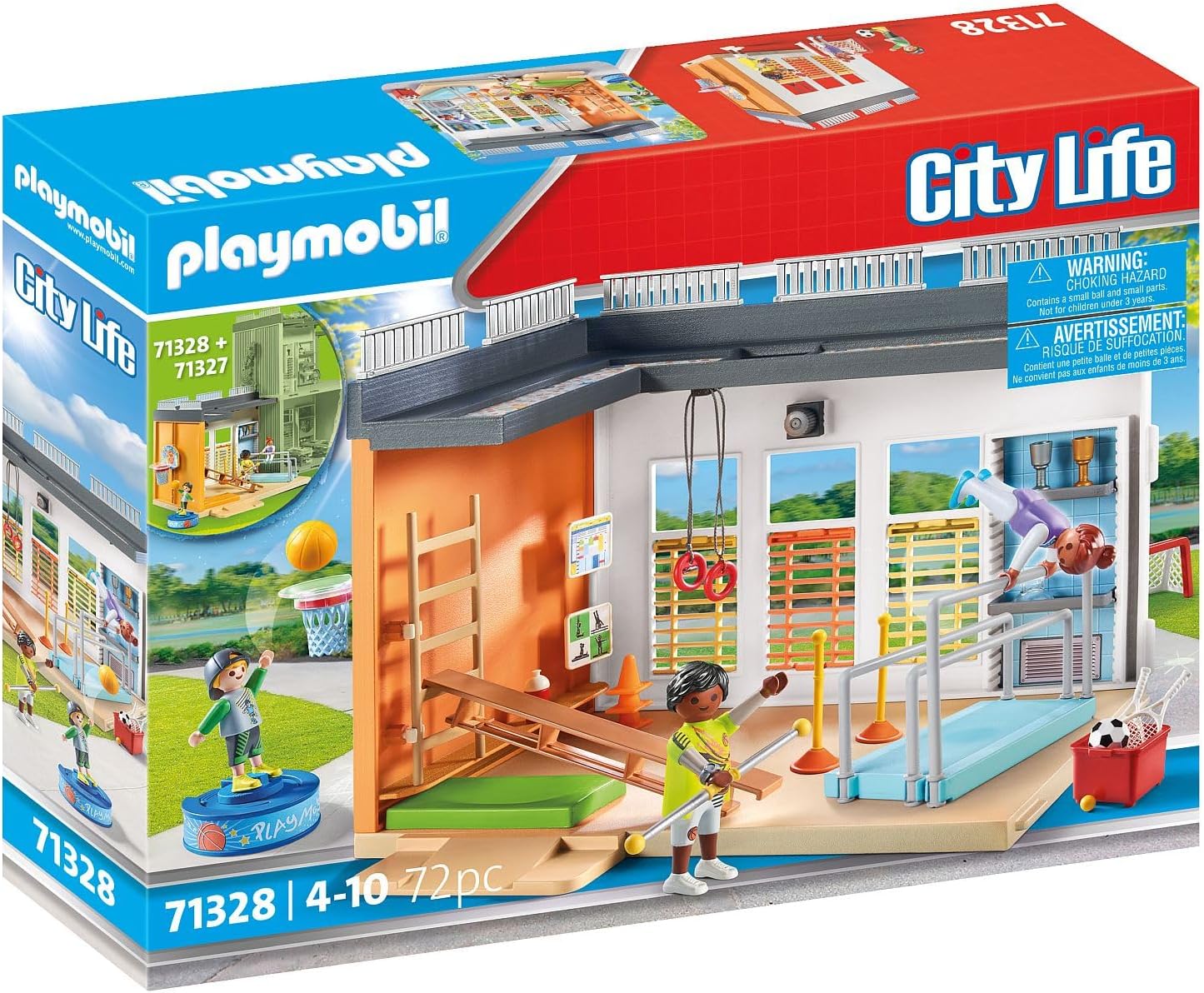 Detalle 2 de PLAYMOBIL City Life 71328 Anbau Turnhalle – 72-teiliges Sportset mit Basketballkorb, Fußballtor und mehr