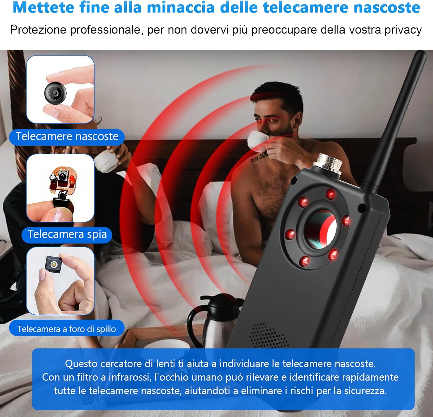 Thumbnail 4 de Diseleri Rilevatore Microspie Senza Fili 6 in 1: telecamere nascoste, GPS, RF e GSM