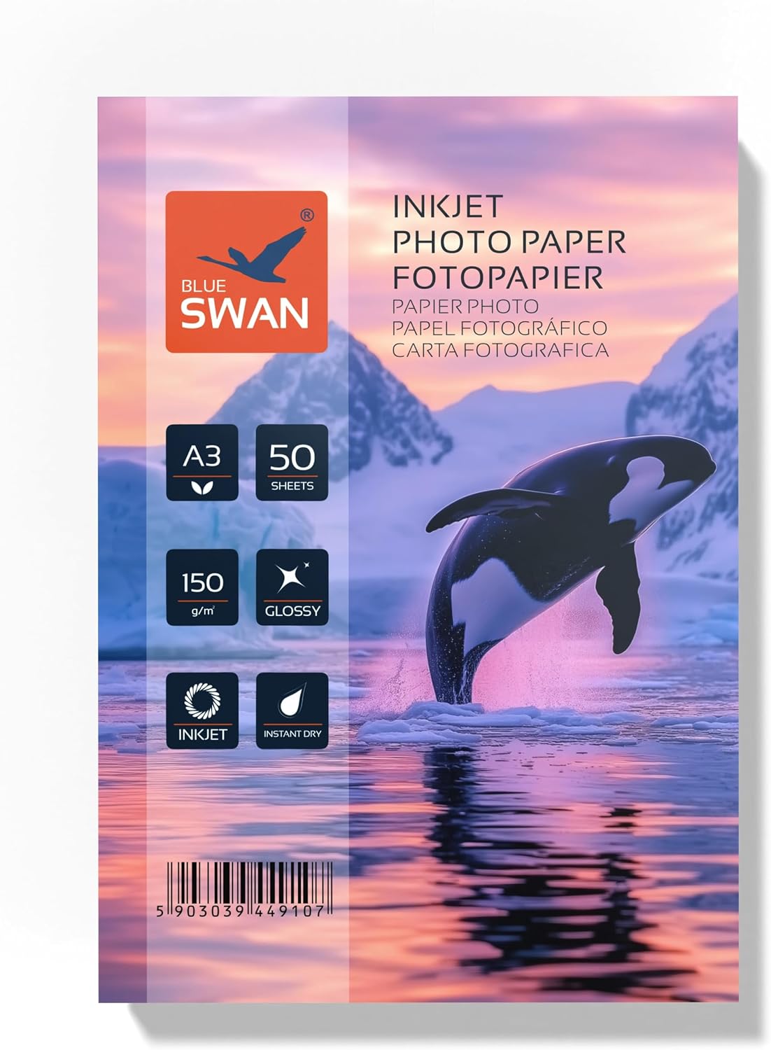 Detalle de BLUE SWAN glansigt fotopapper A3, 150 g/m², 50 ark, enkelsidigt