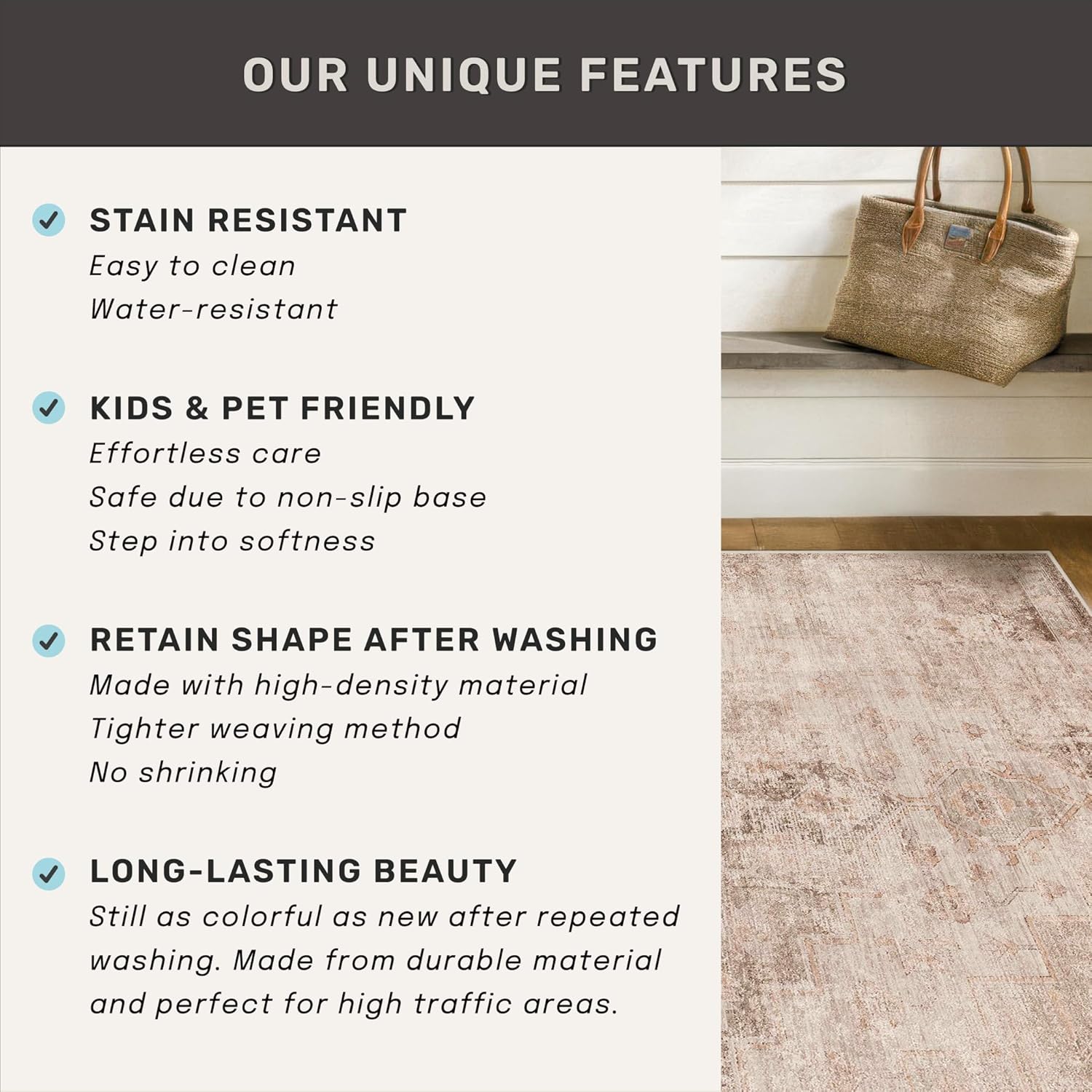 Thumbnail 6 de Hazo Haus Farmhouse 8x10 Area Rug: Washable, Stain-Resistant & Non-Slip for Modern Living